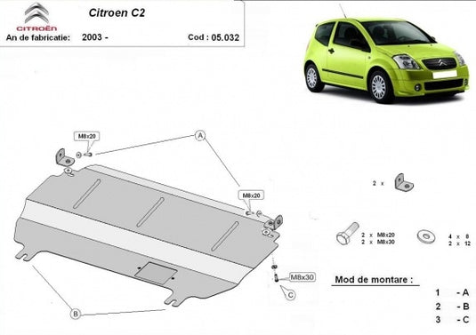 Engine - metallic shield Citroen C2 (2mm)