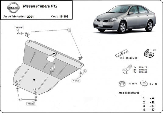 Engine - metallic shield Nissan Primera P12 (2mm)