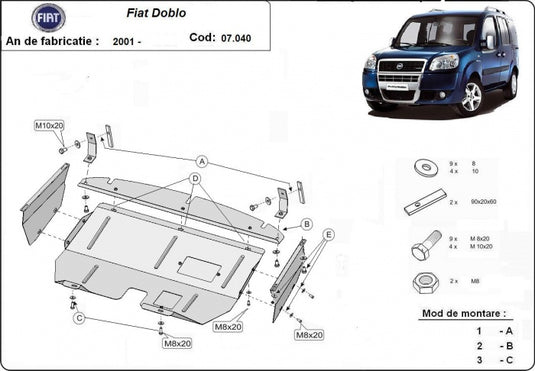 Engine - metallic shield Fiat Doblo (2mm)