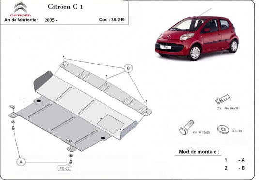 Engine - metallic shield Citroen C 1 (2mm)