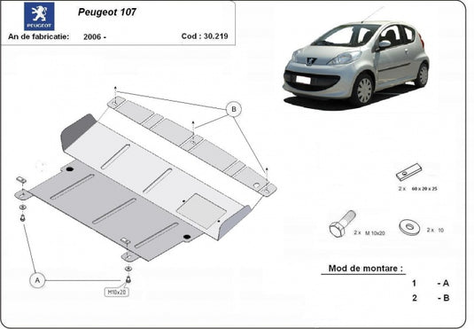Engine - metallic shield Peugeot 107 (2mm)