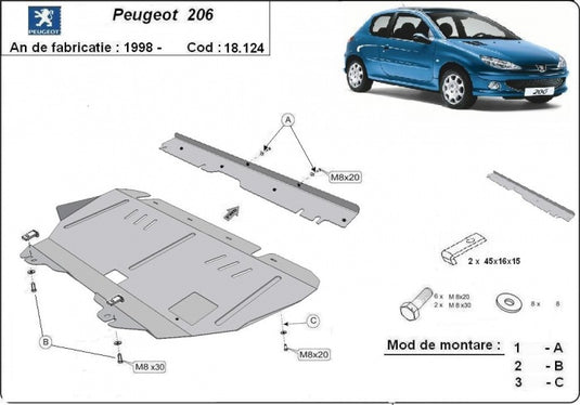 Engine - metallic shield Peugeot 206 (2mm)
