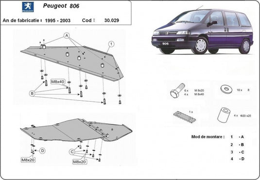 Engine - metallic shield Peugeot 806 (2mm)