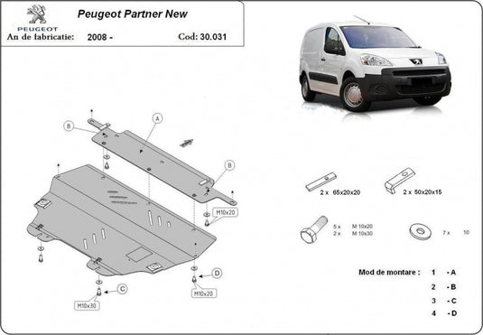 Engine - metallic shield Peugeot Partner Tepee (2mm)