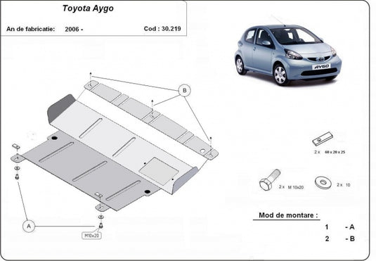 Moteur - bouclier métallique Toyota Aygo AB10 (2 mm)