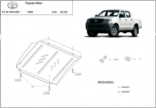 Moteur - bouclier métallique Toyota Hilux (3 mm)