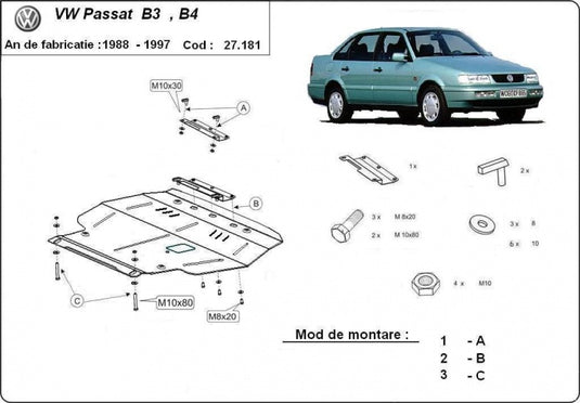 Engine - metallic shield Volkswagen Passat, motorizare diesel (2mm)