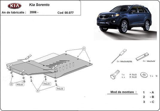 Gearbox - metallic shield Kia Sorento (2mm)