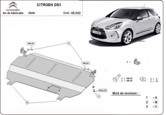 Engine - metallic shield Citroen DS3 (2mm)
