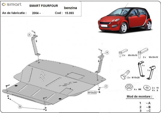 Motor - scut metalic Smart FourFour, motorizare benzina (2mm)