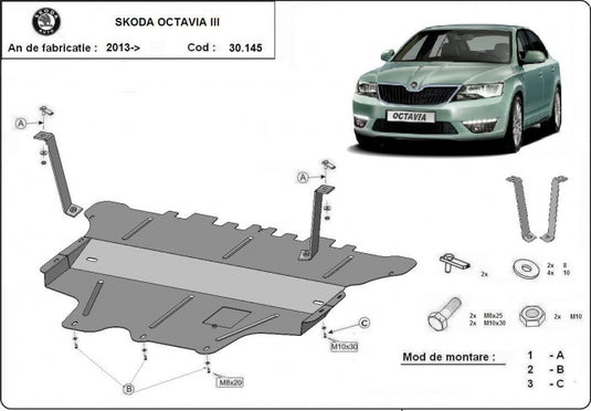 Engine - metal shield Skoda Octavia III - cutie de viteză manuală (2mm)