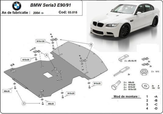 Engine - metallic shield BMW Seria 3 E90/91 (2mm)