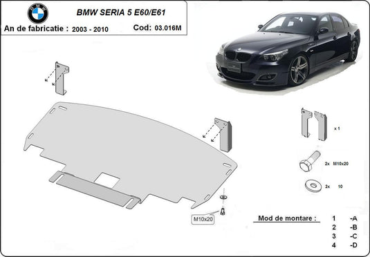 Engine - metallic shield BMW Seria 5 E60/E61c u bara M (2mm)