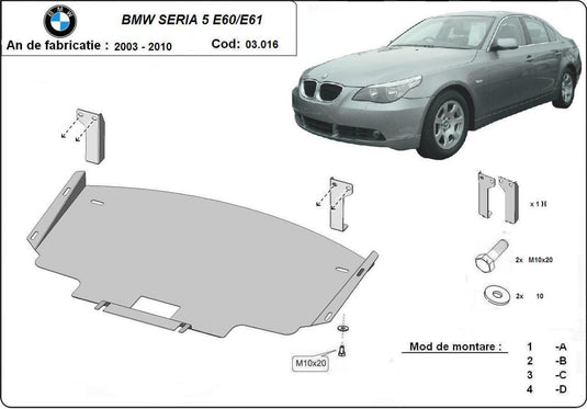 Engine - metallic shield BMW Seria 5 E60/E61 cu bara normala (2mm)