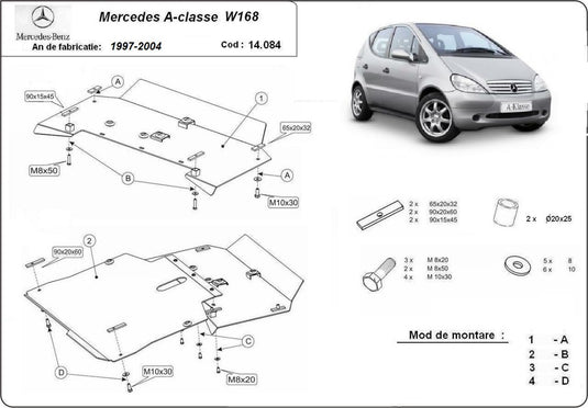 Engine - metallic shield Mercedes A-Classe W168 (2mm)
