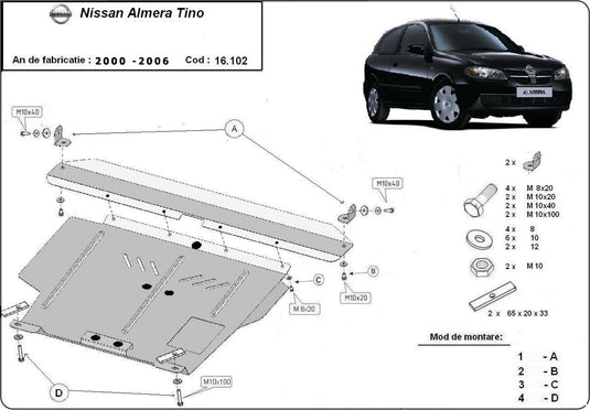 Engine - metallic shield Nissan Almera Tino (2mm)