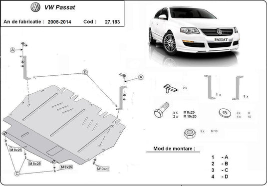 Engine - metallic shield VW Passat B6, B7 (2mm)