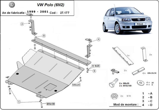 Engine - metallic shield VW Polo 6n2 (2mm)
