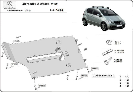 Engine - metallic shield Mercedes A-Class - W169 (2mm)