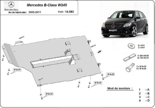 Engine - metallic shield Mercedes B-Class, W245 (2mm)