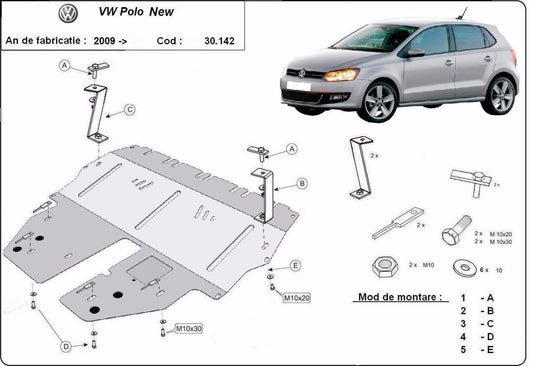 Engine - metallic shield VW Polo (2mm)