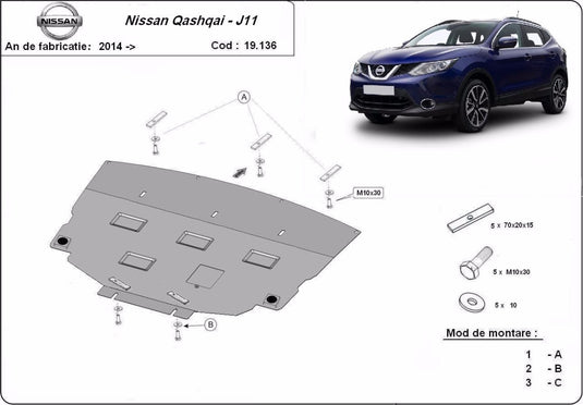 Engine - metallic shield Nissan Qashqai J11 (2mm)