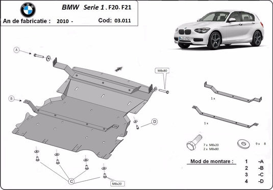 Engine - metallic shield BMW Seria 1 F20/21 (2mm)