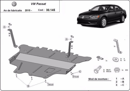 Engine - metallic shield Volkswagen Passat B8 - cutie de viteză manuală (2mm)