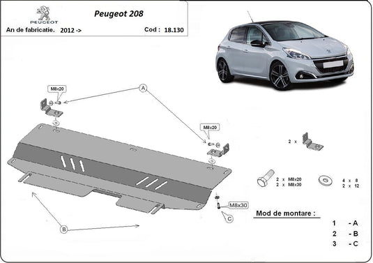Engine - metallic shield Peugeot 208 (2mm)