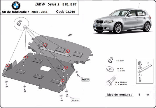 Engine - metallic shield BMW Seria 1 E81;E87 (2mm)