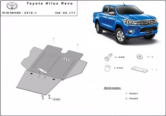Boîte de vitesses - bouclier métallique et filtre à particules Toyota Hilux Revo (2.5mm)