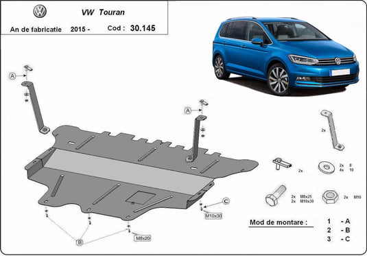 Engine - metallic shield Volkswagen Touran - cutie de viteză manuală (2mm)