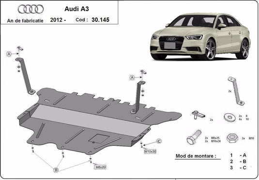 Motore - scudo metallico Audi A3 (8V) - Cutie Viteză Manuală (2 mm)