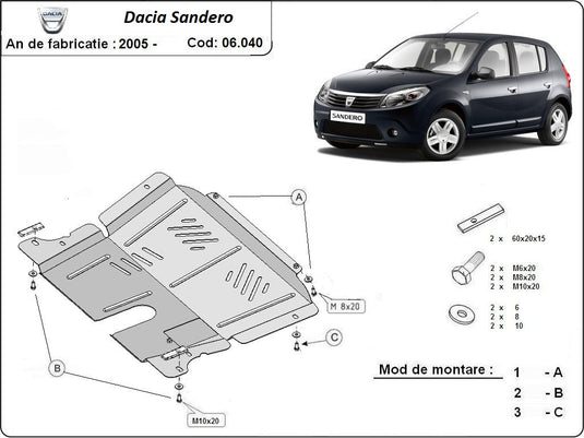 Engine - metallic shield Dacia Sandero (2mm)