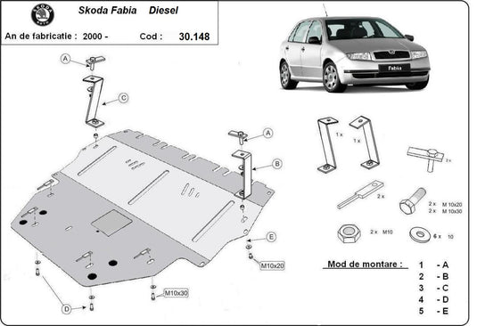 Engine - metallic shield Skoda Fabia 1 - Diesel (2mm)