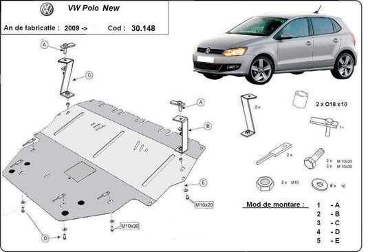Engine - metallic shield VW Polo (6R) (2mm)