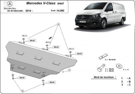 Engine - metallic shield Mercedes V-Class W447, 4x2, 1.6 D (2.5mm)