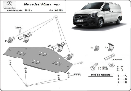 Scut metalic for sistemul Stop&GO Mercedes V-Class W447, 4x2, 1.6 D (2.5mm)