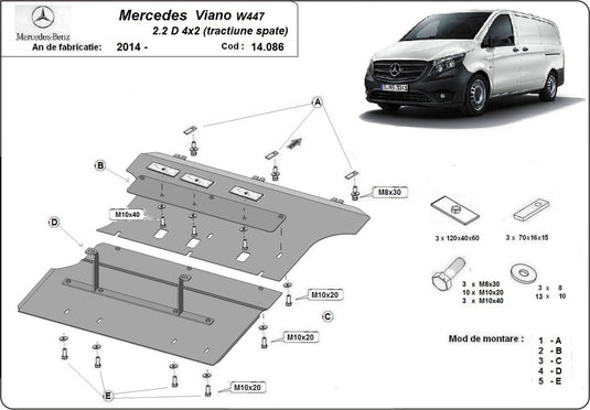 Engine - metallic shield Mercedes Viano W447 - 2.2 D 4x2 (tracțiune spate) (2.5mm)
