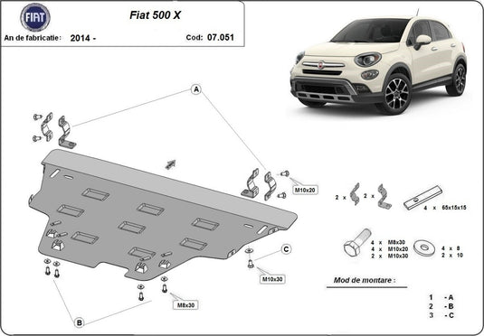 Engine - metallic shield Fiat 500x (2mm)