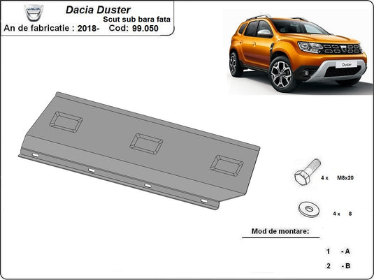 Scut Bară Față Dacia Duster (2,5 mm)