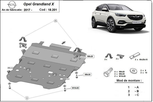 Engine - metallic shield Opel Grandland X (2mm)