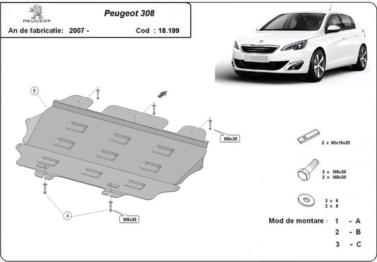 Engine - metallic shield Peugeot 308 (2mm)