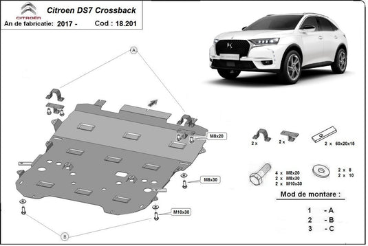 Engine - metallic shield Citroen DS7 Crossback (2mm)
