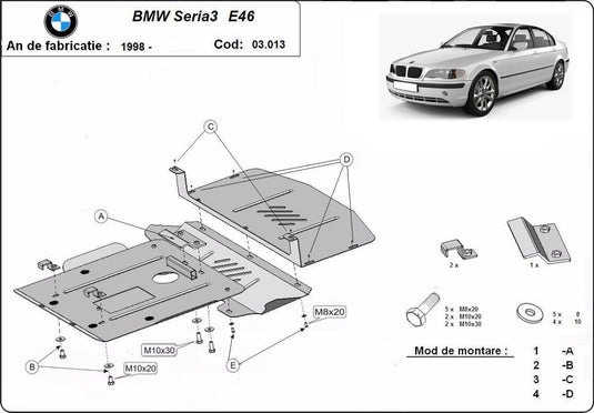 Engine - metallic shield BMW Seria 3 E46 - Benzină (2mm)