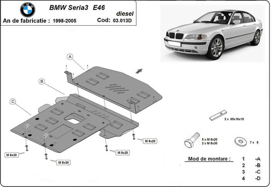 Engine - metallic shield BMW Seria 3 E46 - Diesel (2mm)