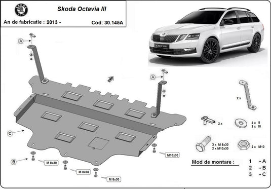 Engine - metal shield Skoda Octavia III - cutie de viteză automată (2mm)