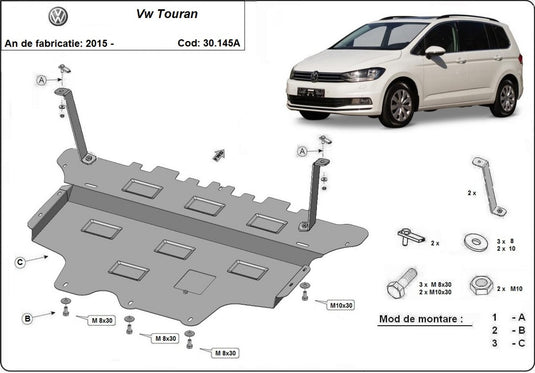 Engine - metallic shield Volkswagen Touran - cutie de viteză automată (2mm)