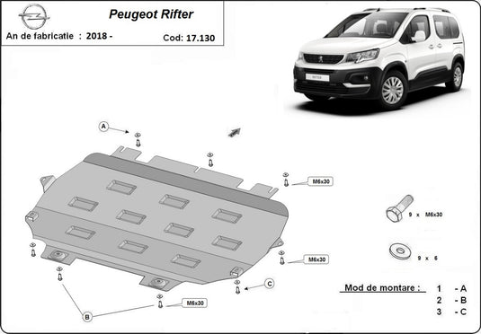 Engine - metallic shield Peugeot Rifter (2mm)