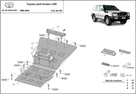 Moteur - bouclier métallique Toyota Land Cruiser J100 (2,5 mm)